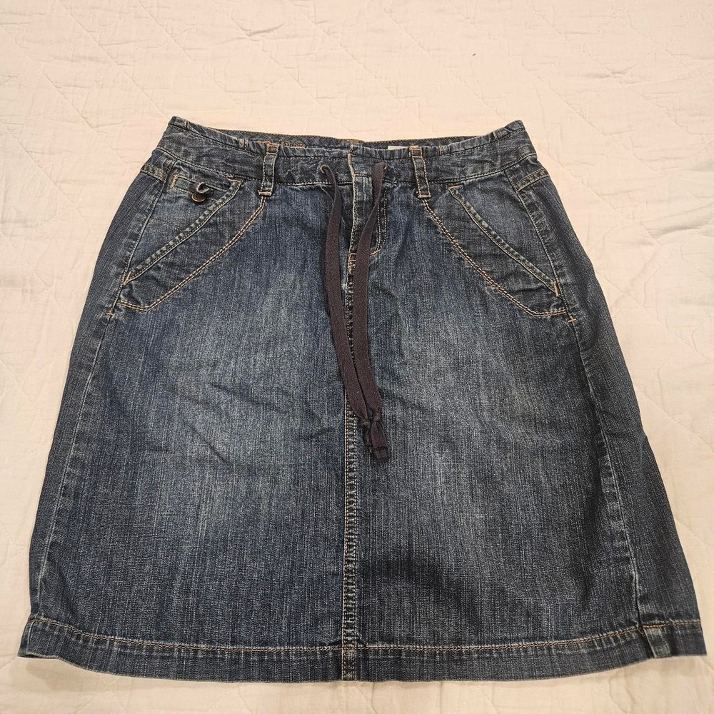 Y2K Eddie Bauer Short Denim Jean Skirt With Tie Pockets Sz 4
